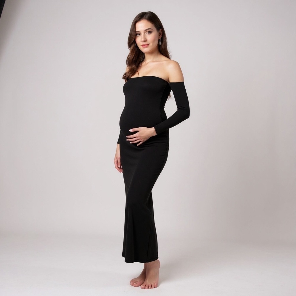 Bumpsuit The Angelina Off-the-Shoulder Maternity Dress in Black Size XL New
